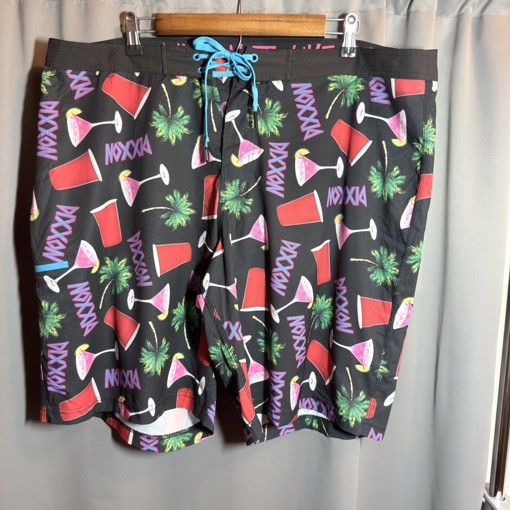 Dixxon Dancun Board Shorts Palm Trees Red Solo Cup Cocktails Party Men's Sz 40